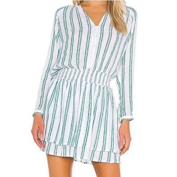 Rails Dresses & Skirts - NEW RAILS Jasmine Dress Size L Green White Linen Blend Mini Long Sleeve
